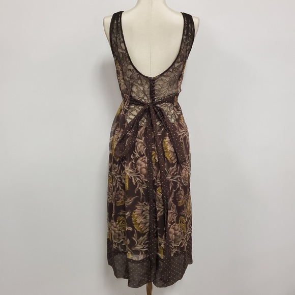 Bcbgmaxazria Womens Silk Forest Fairy Babydoll Midi Dress Size XS Brown Sheer - Picture 4 of 12